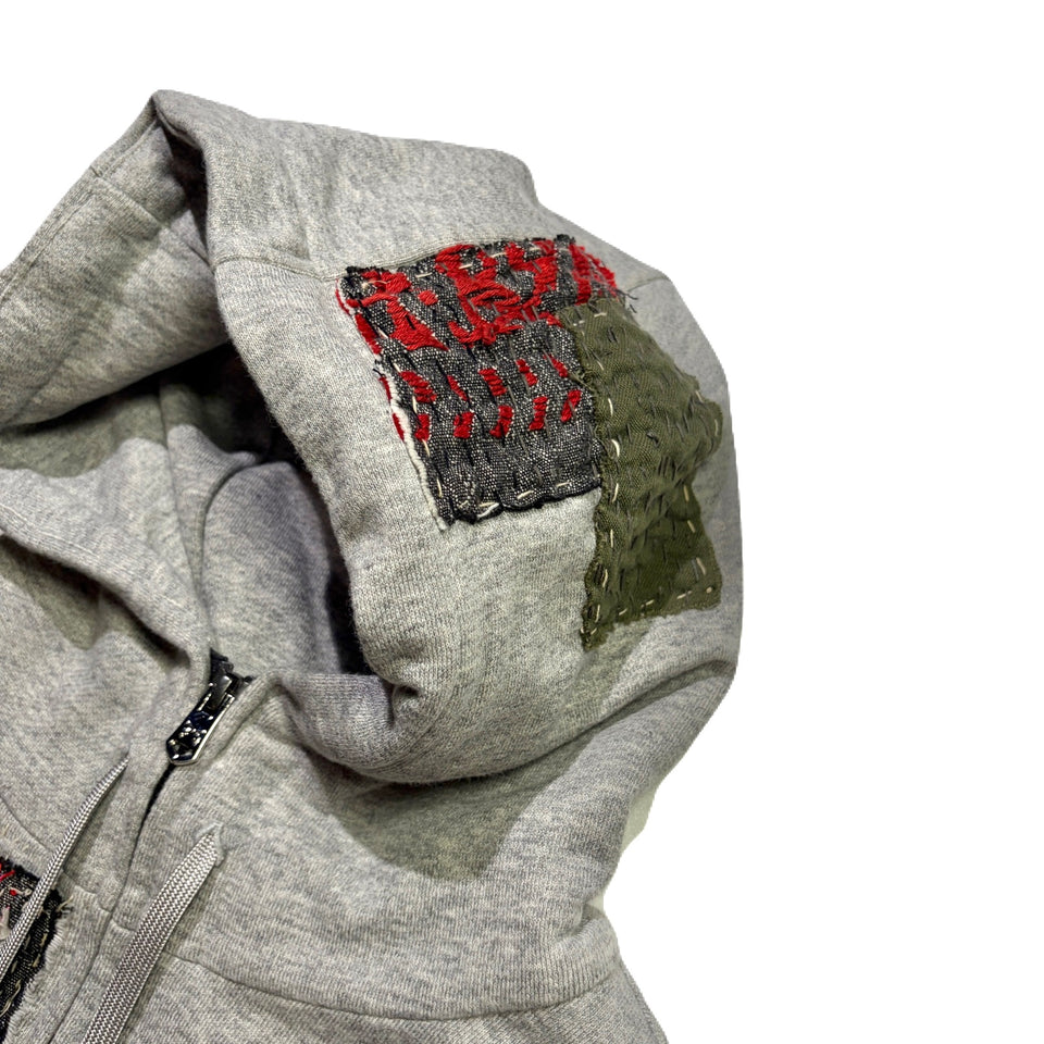 将图片加载到图库查看器，JunAle SASHIKO FLEECY HOODIE FIRE PATTERN / GRAY