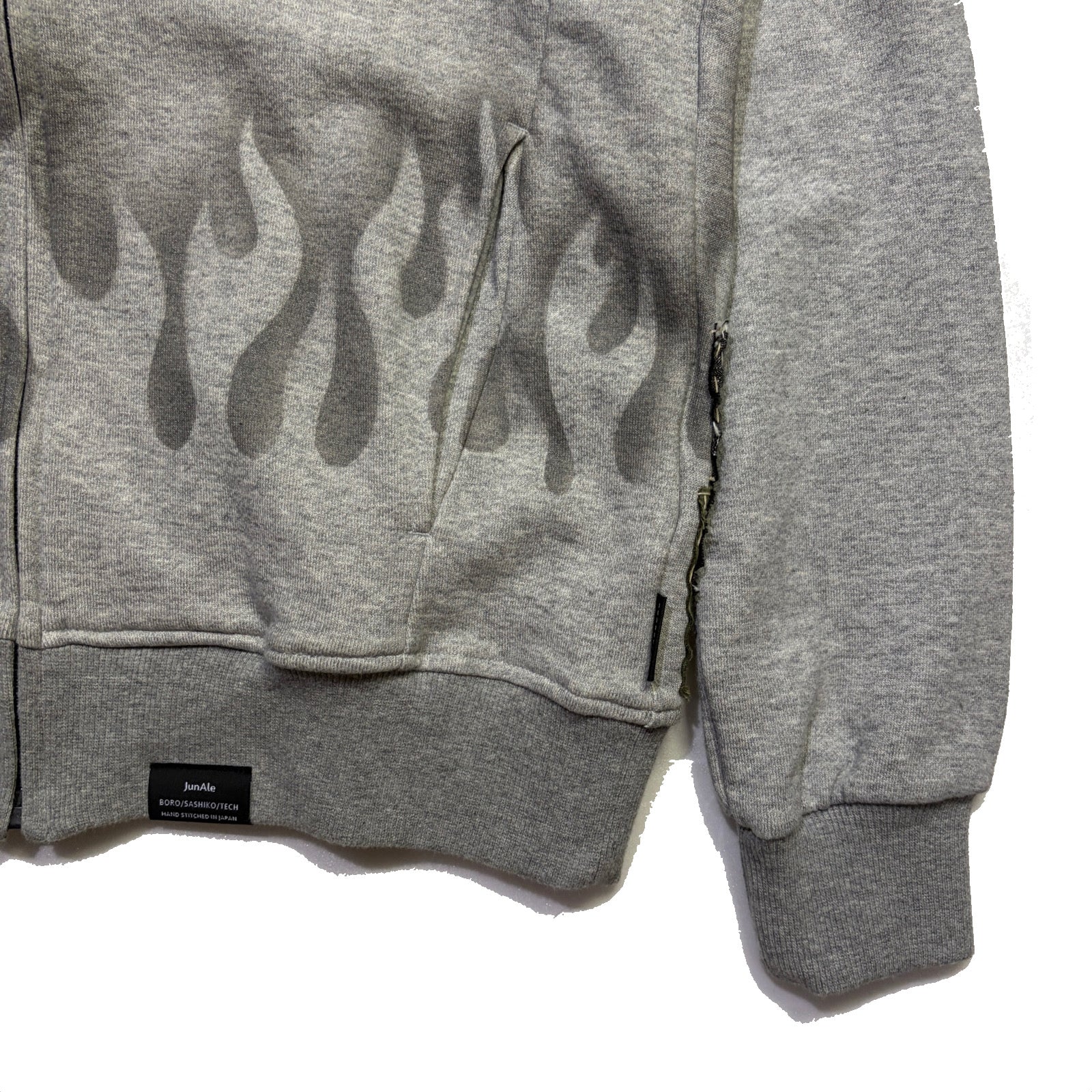 将图片加载到图库查看器，JunAle SASHIKO FLEECY HOODIE FIRE PATTERN / GRAY