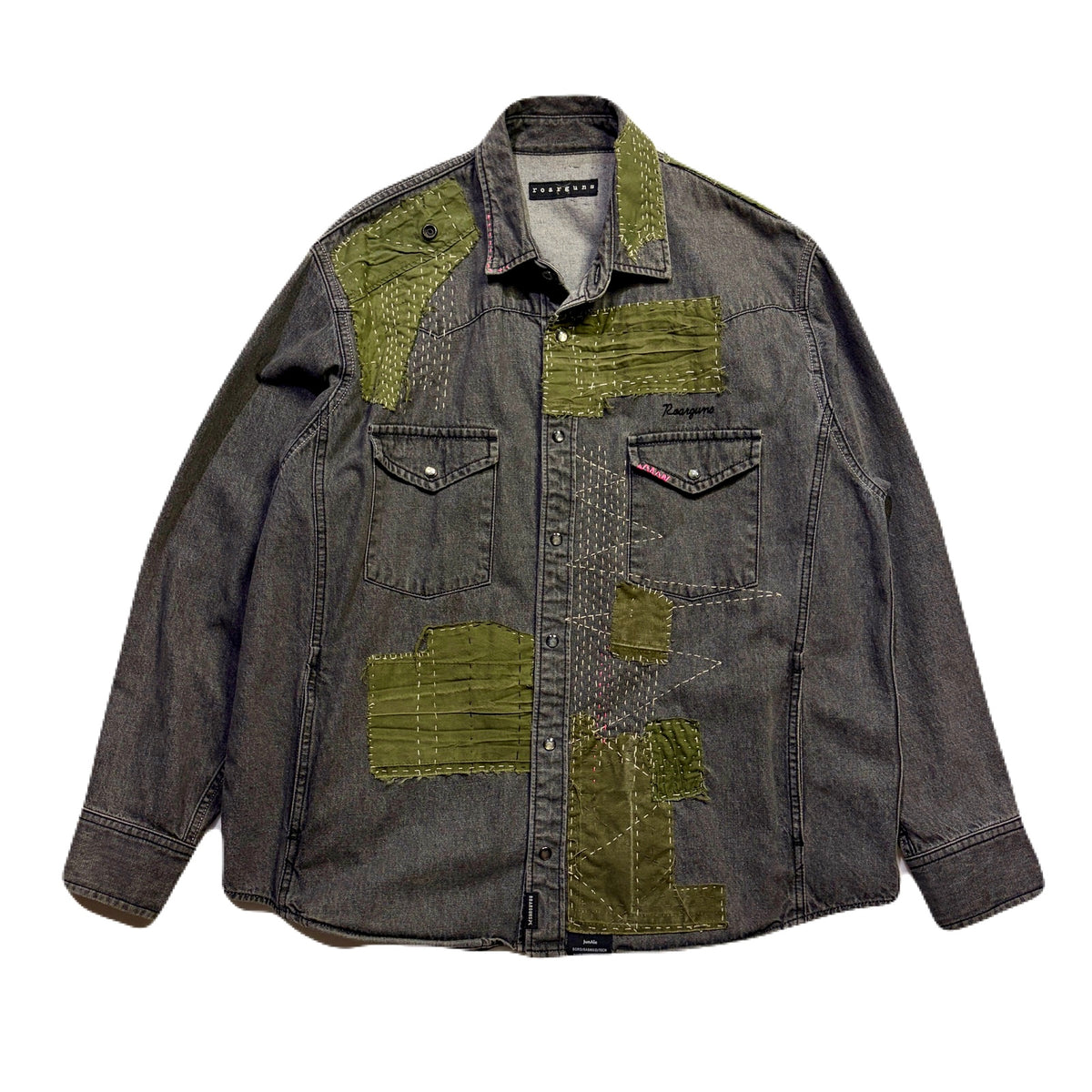 JunAle SASHIKO 8oz DENIM SHIRTS DUNKWELL / BLACK