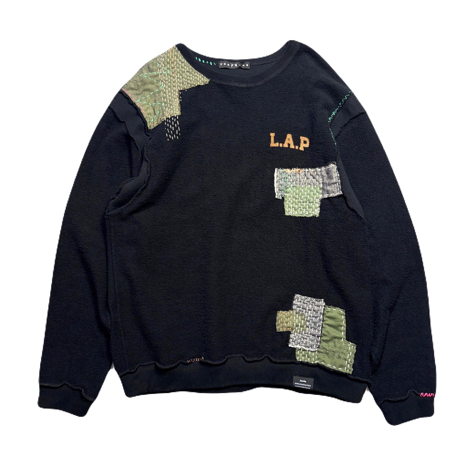 画像をギャラリービューアに読み込む, JunAle SASHIKO SWEATSHIRT EMBLEM / BLACK