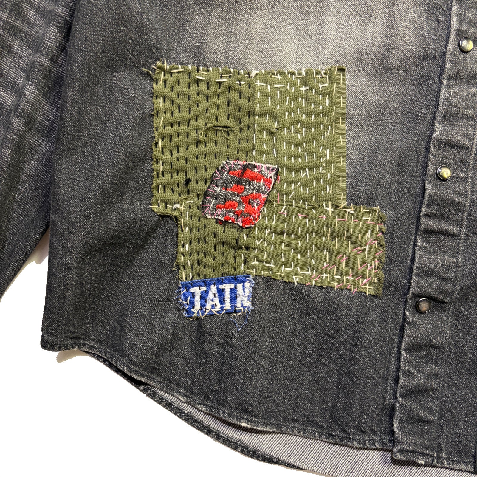 画像をギャラリービューアに読み込む, JunAle SASHIKO 11.9oz DENIM SHIRT SMILY/ BLACK