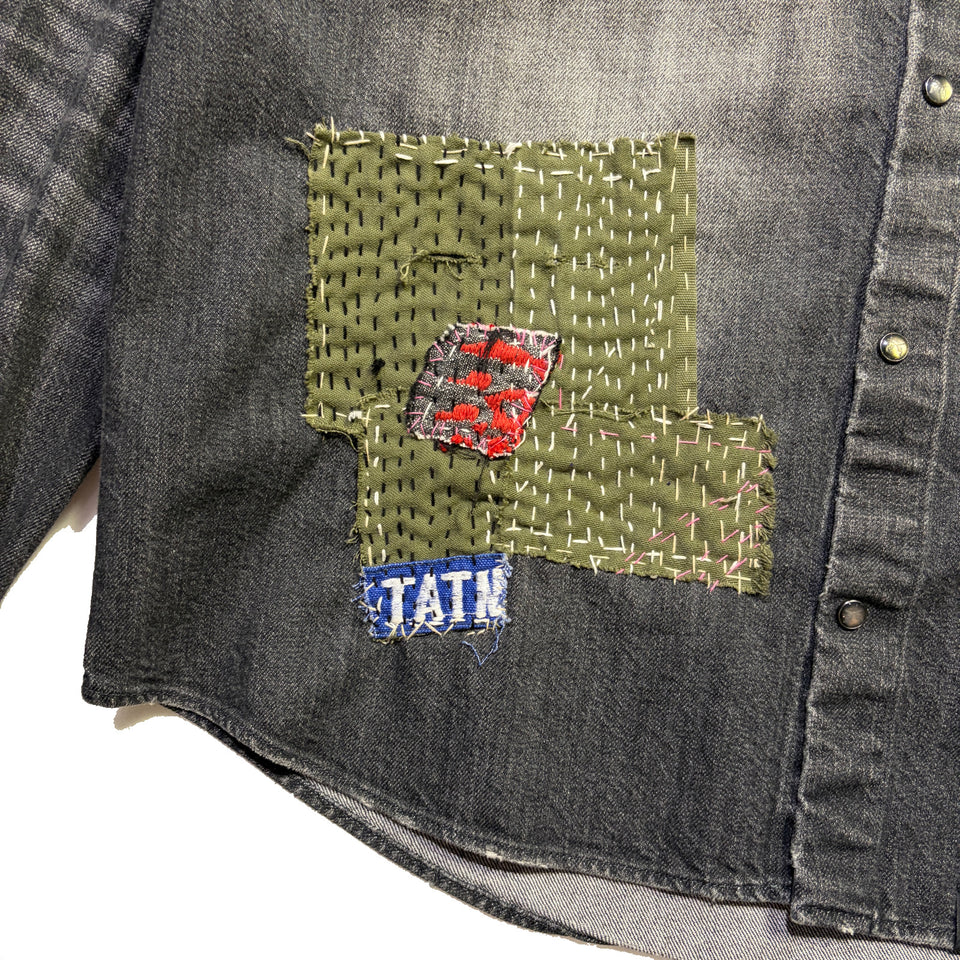 画像をギャラリービューアに読み込む, JunAle SASHIKO 11.9oz DENIM SHIRT SMILY/ BLACK