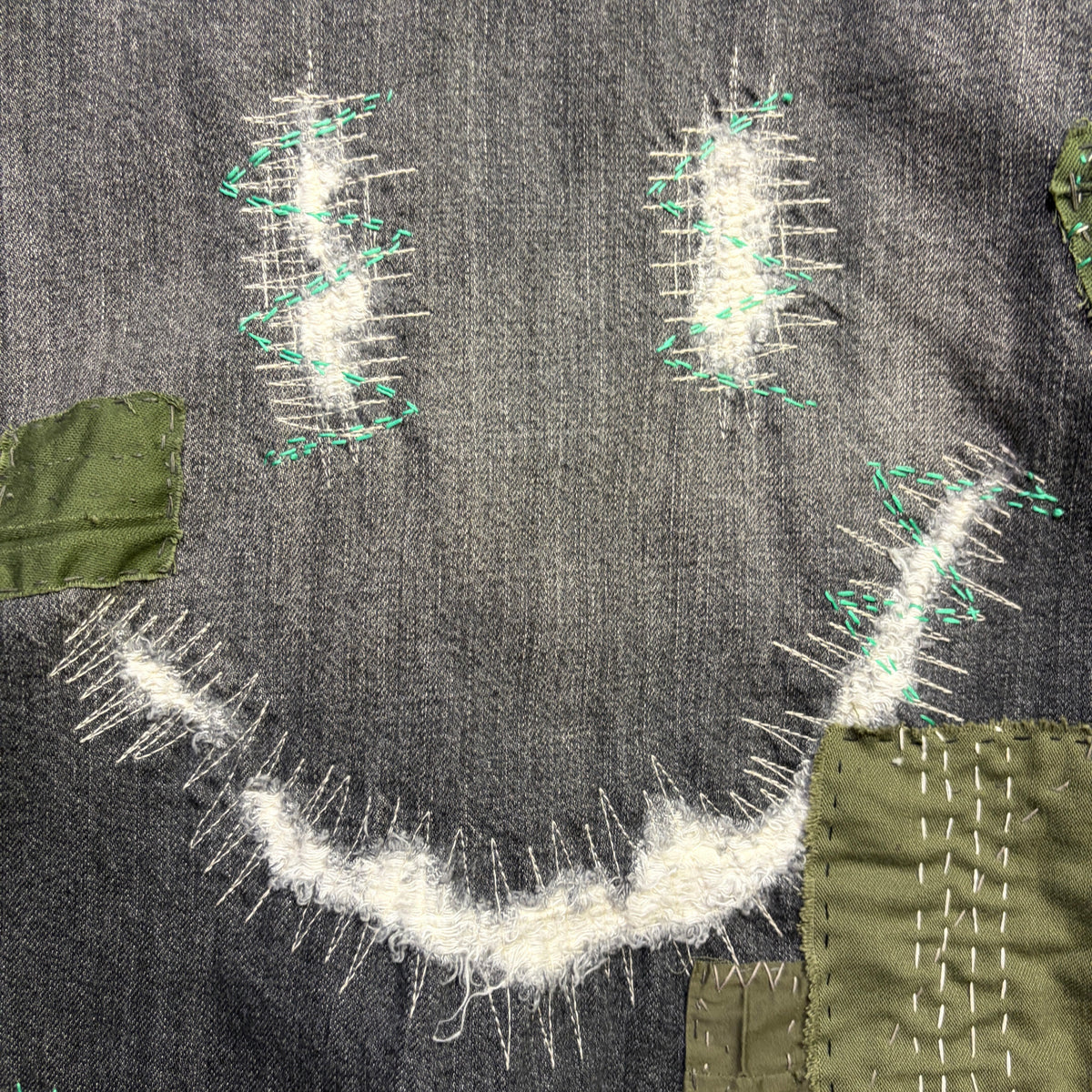 JunAle SASHIKO 11.9oz DENIM SHIRT SMILY/ BLACK
