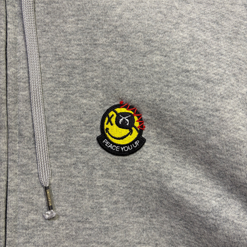 将图片加载到图库查看器，JunAle SASHIKO FLEECY HOODIE FIRE PATTERN / GRAY