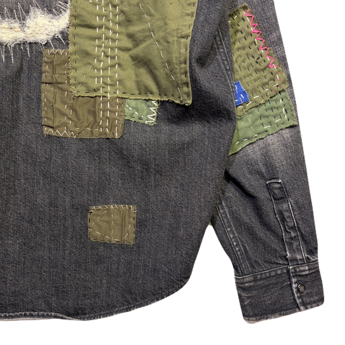 JunAle SASHIKO 11.9oz DENIM SHIRT SMILY/ BLACK