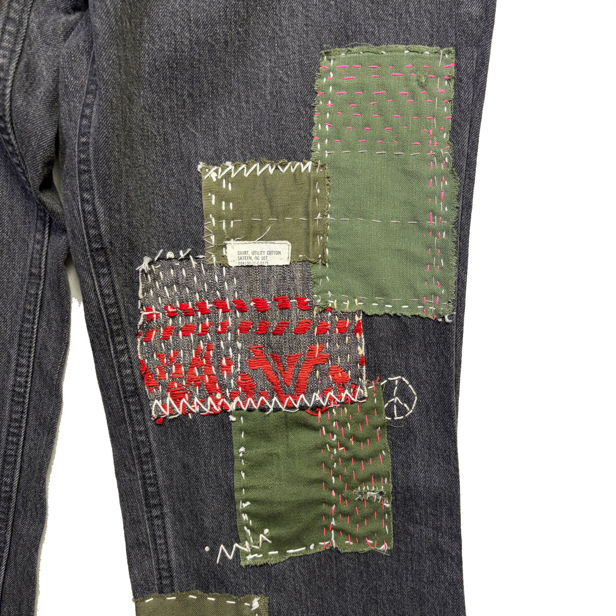 JunAle SASHIKO 12oz DENIM PANTS / BLACK