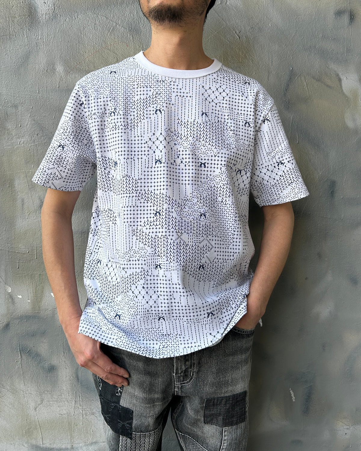 x FDMTL "Sashiko" CAMO PRINT T-SHIRT / WHITE
