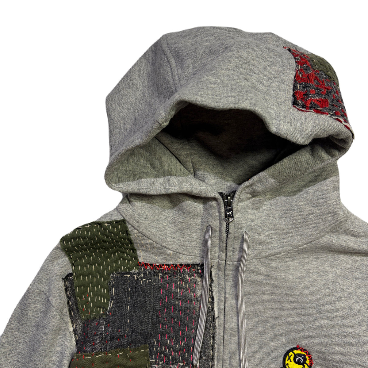 JunAle SASHIKO FLEECY HOODIE FIRE PATTERN / GRAY