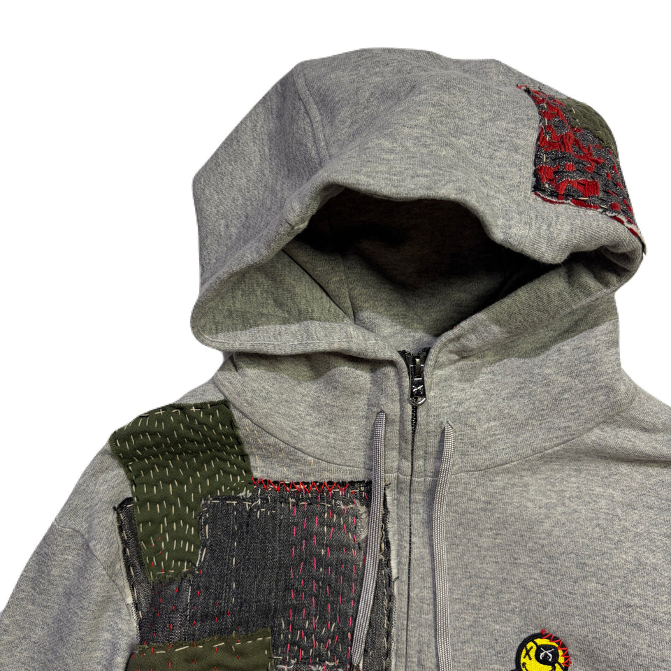 将图片加载到图库查看器，JunAle SASHIKO FLEECY HOODIE FIRE PATTERN / GRAY