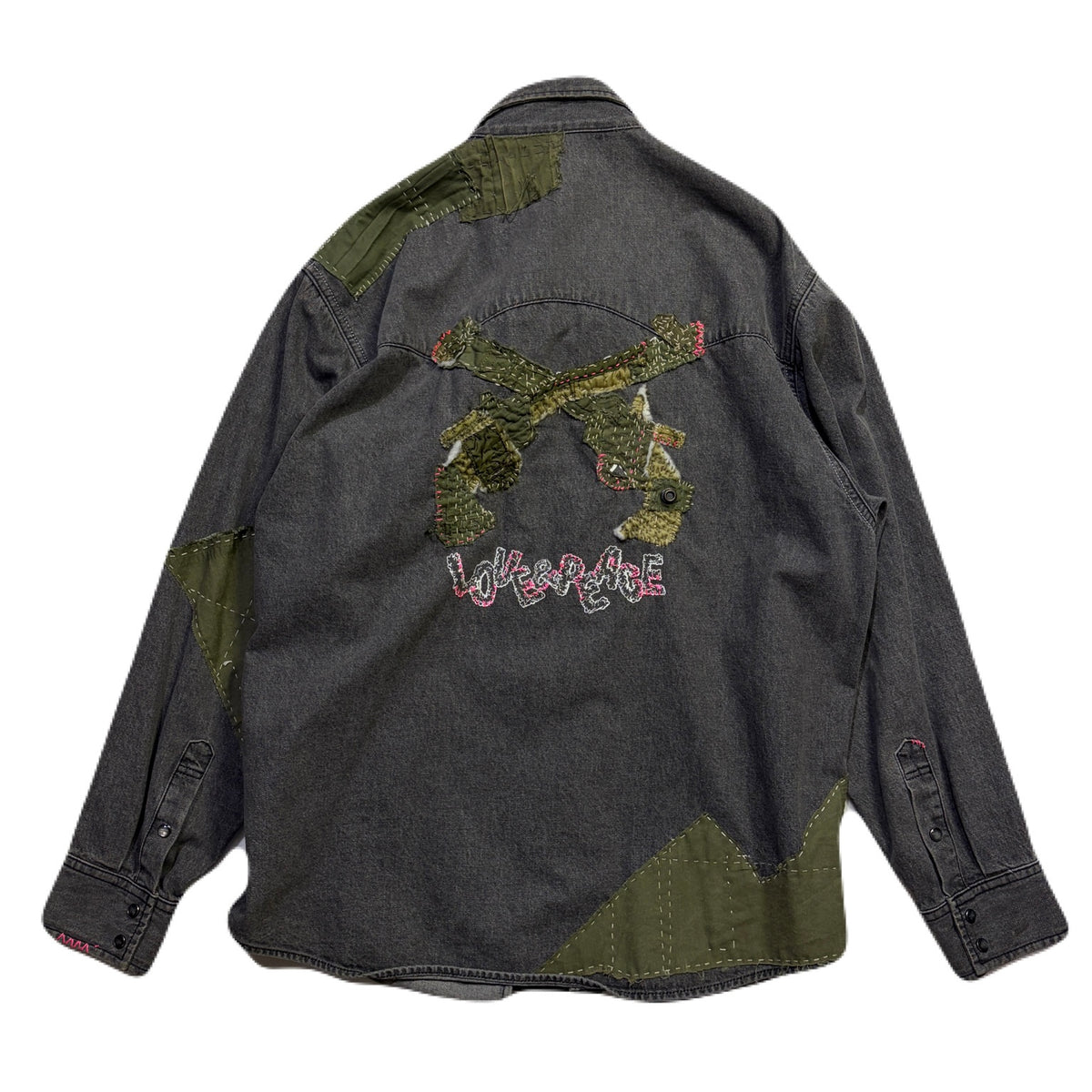 JunAle SASHIKO 8oz DENIM SHIRTS DUNKWELL / BLACK