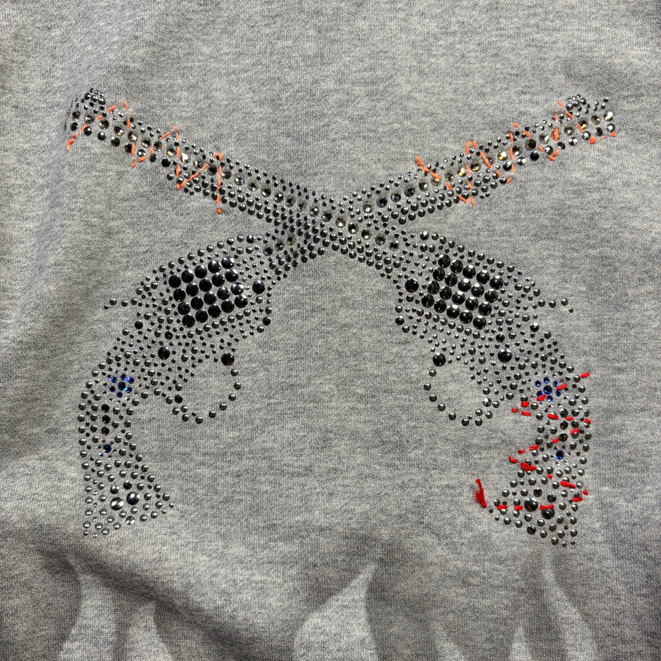 将图片加载到图库查看器，JunAle SASHIKO FLEECY HOODIE FIRE PATTERN / GRAY