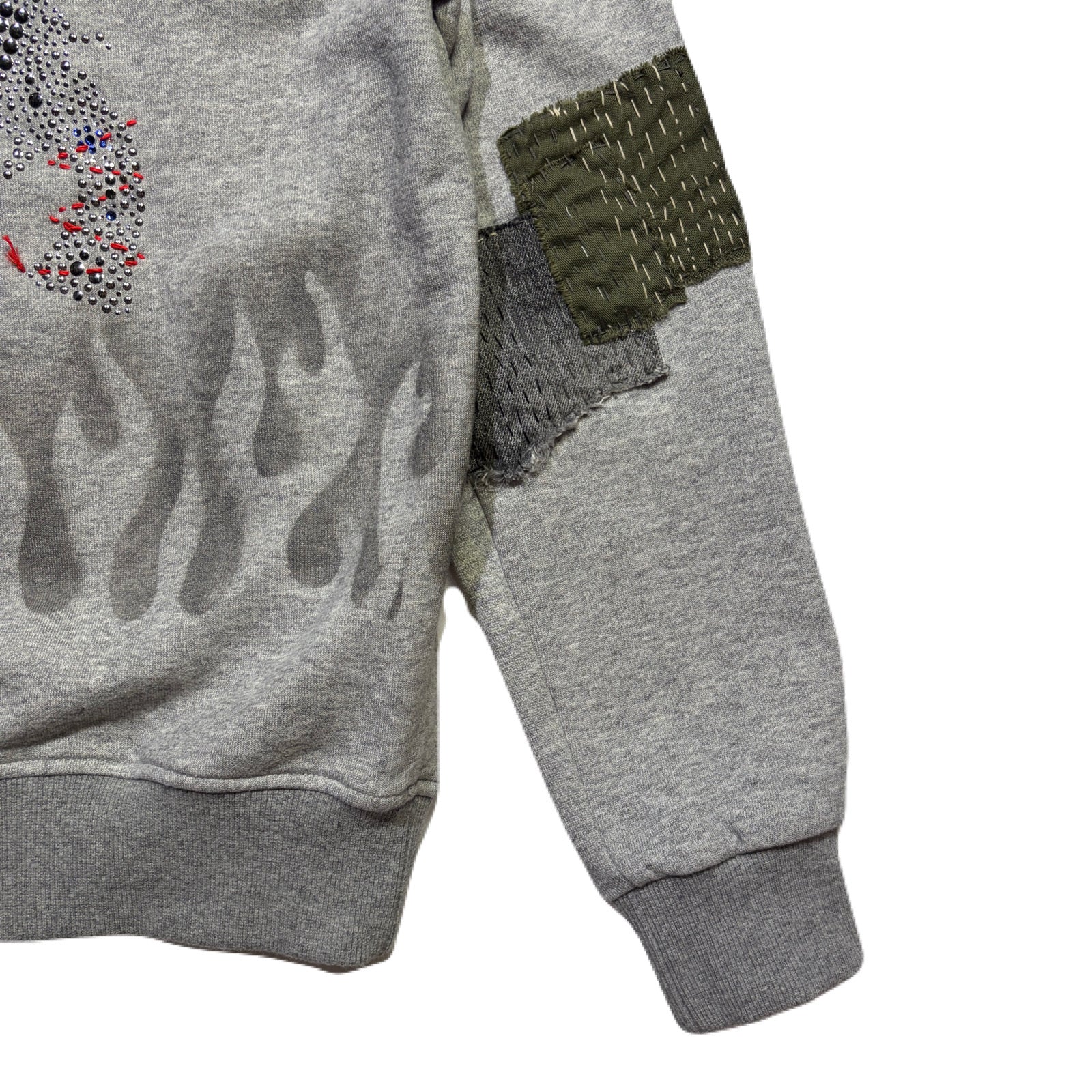 将图片加载到图库查看器，JunAle SASHIKO FLEECY HOODIE FIRE PATTERN / GRAY