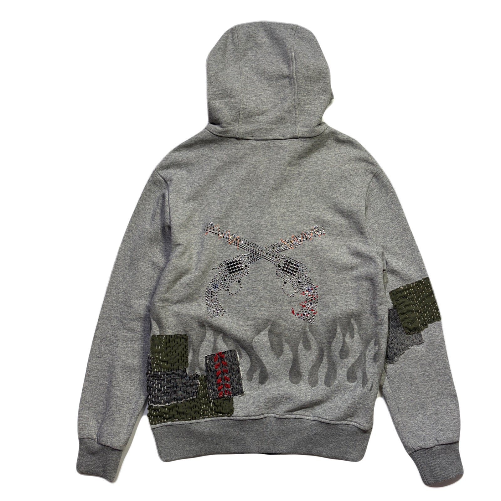 将图片加载到图库查看器，JunAle SASHIKO FLEECY HOODIE FIRE PATTERN / GRAY