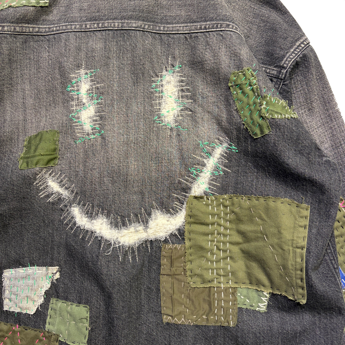JunAle SASHIKO 11.9oz DENIM SHIRT SMILY/ BLACK