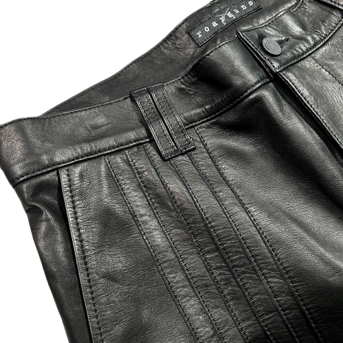 COW LEATHER SHORTS CROSSGUN WAPPEN / BLACK