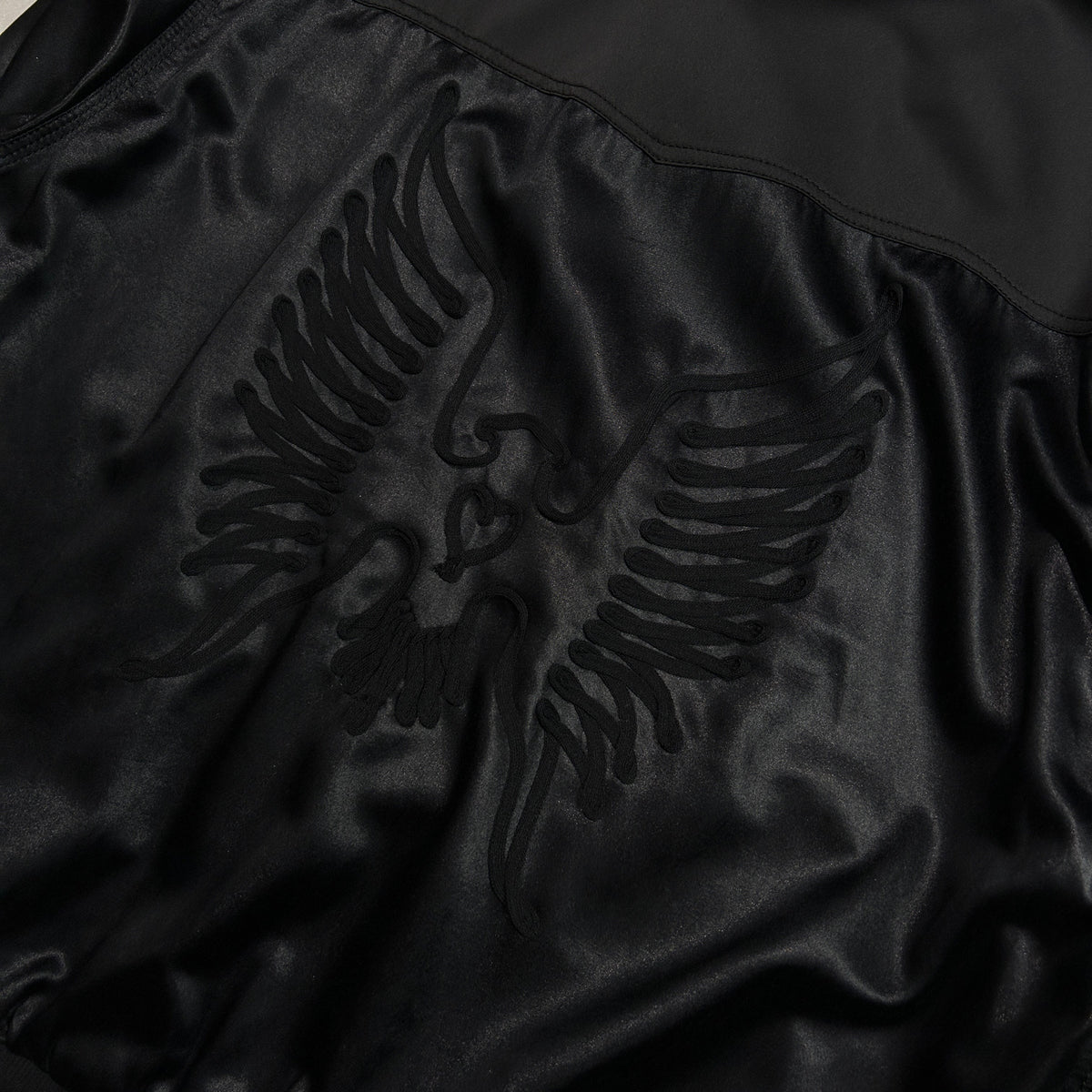 SATIN JACKET EAGLE EMBROIDERY / BLACK
