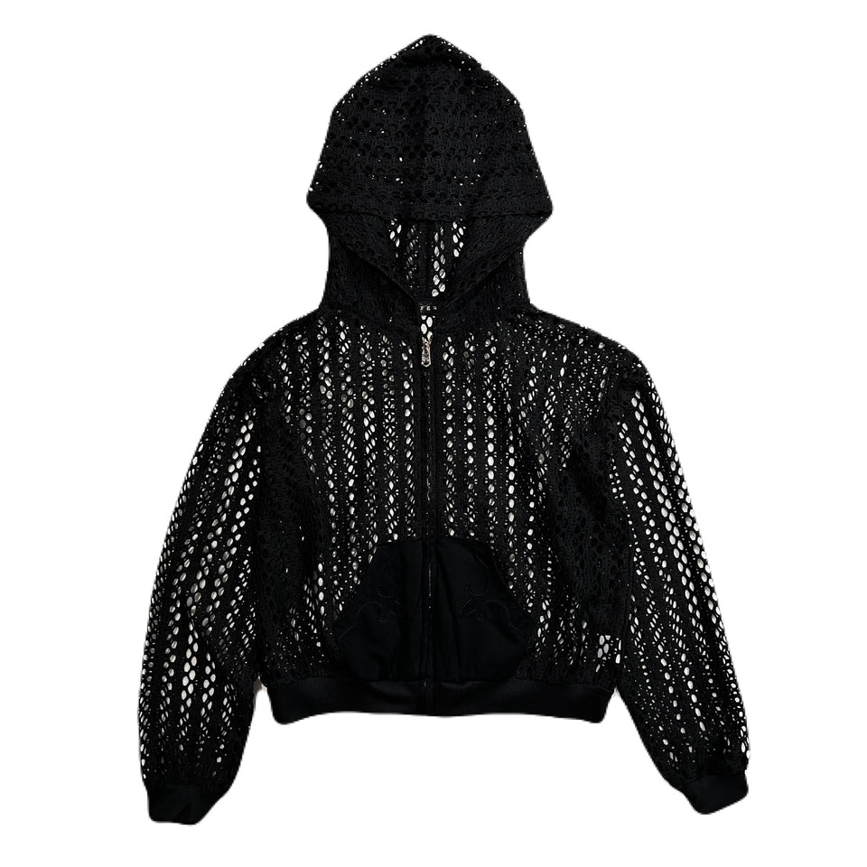 画像をギャラリービューアに読み込む, WOMENS MESH LACE HOODIE / BLACK