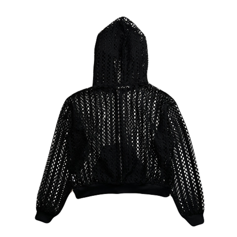 画像をギャラリービューアに読み込む, WOMENS MESH LACE HOODIE / BLACK
