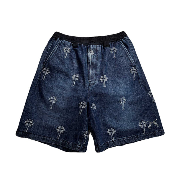 CROSS JACQUARD DENIM SHORTS / INDIGO