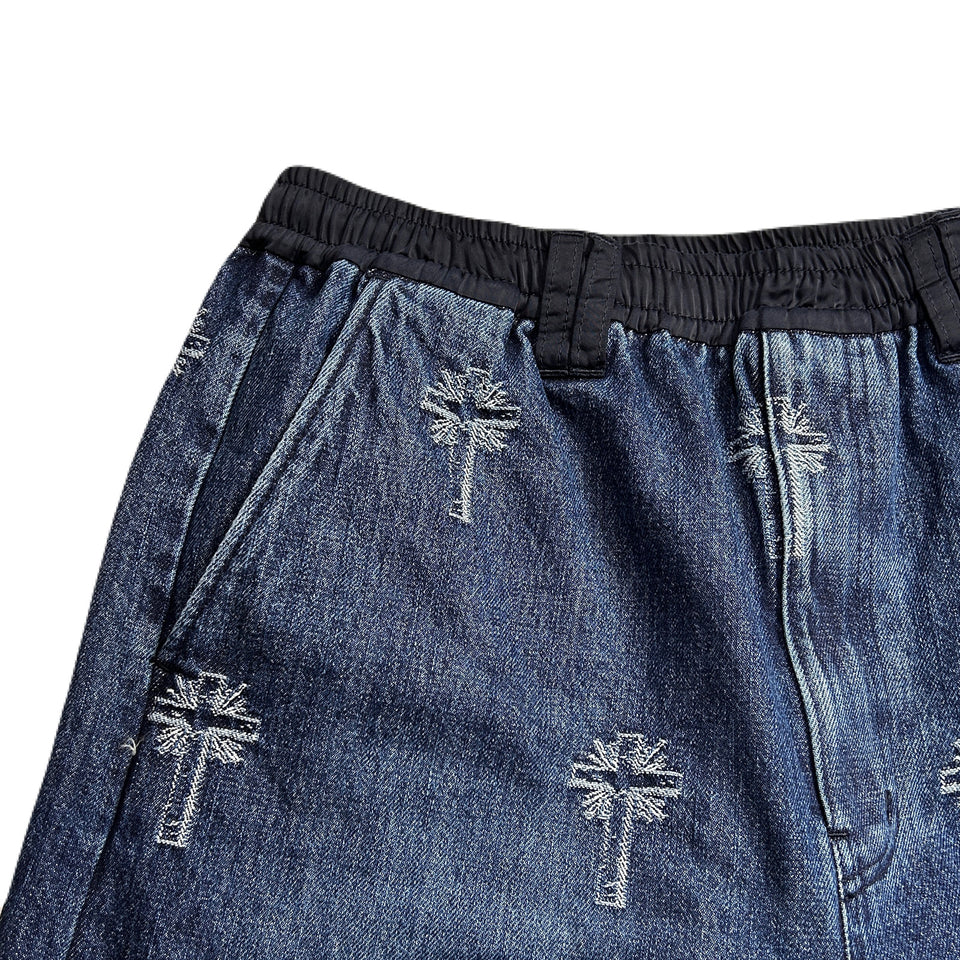 将图片加载到图库查看器，CROSS JACQUARD DENIM SHORTS / INDIGO