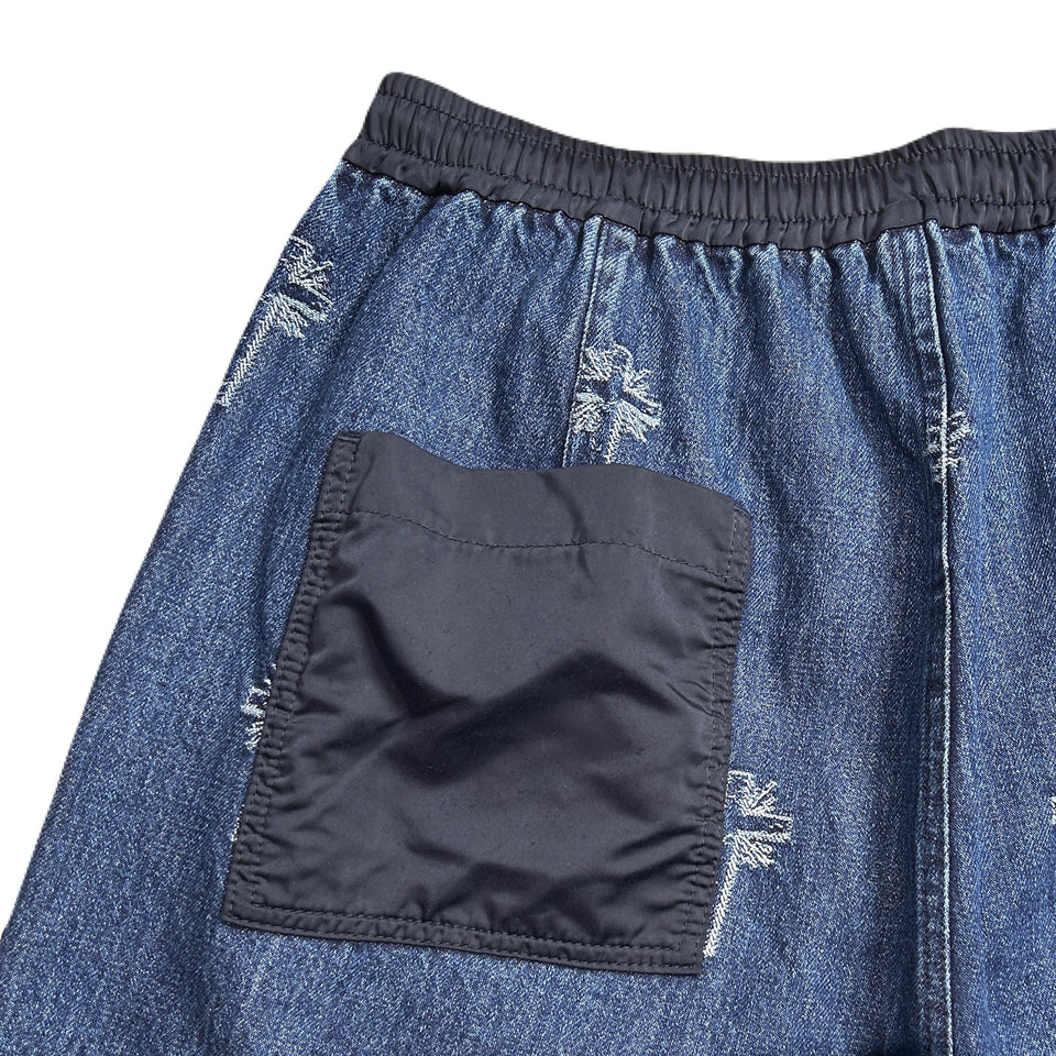 将图片加载到图库查看器，CROSS JACQUARD DENIM SHORTS / INDIGO