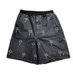 CROSS JACQUARD DENIM SHORTS / BLACK