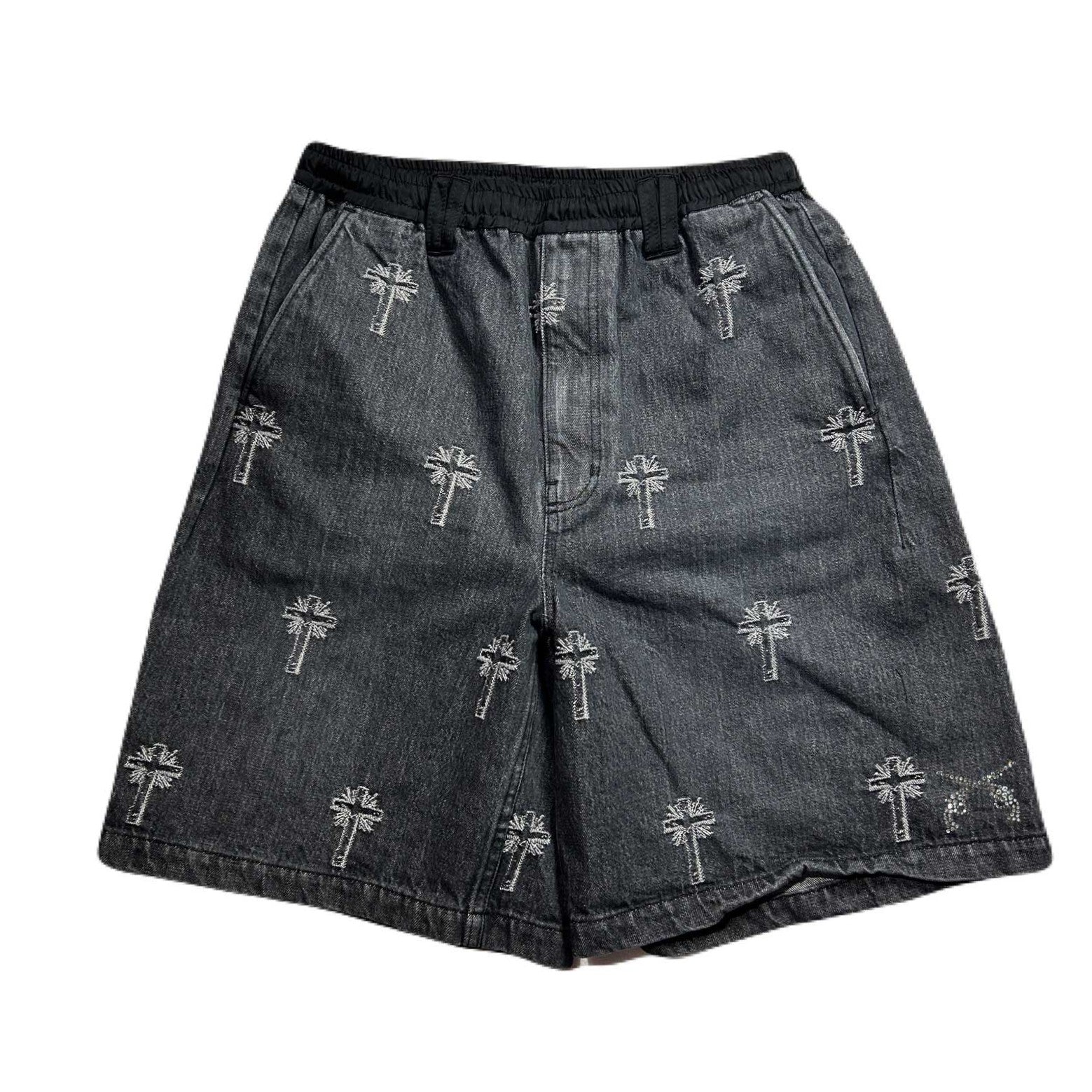 CROSS JACQUARD DENIM SHORTS / BLACK – roarguns ONLINE STORE