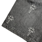 CROSS JACQUARD DENIM SHORTS / BLACK