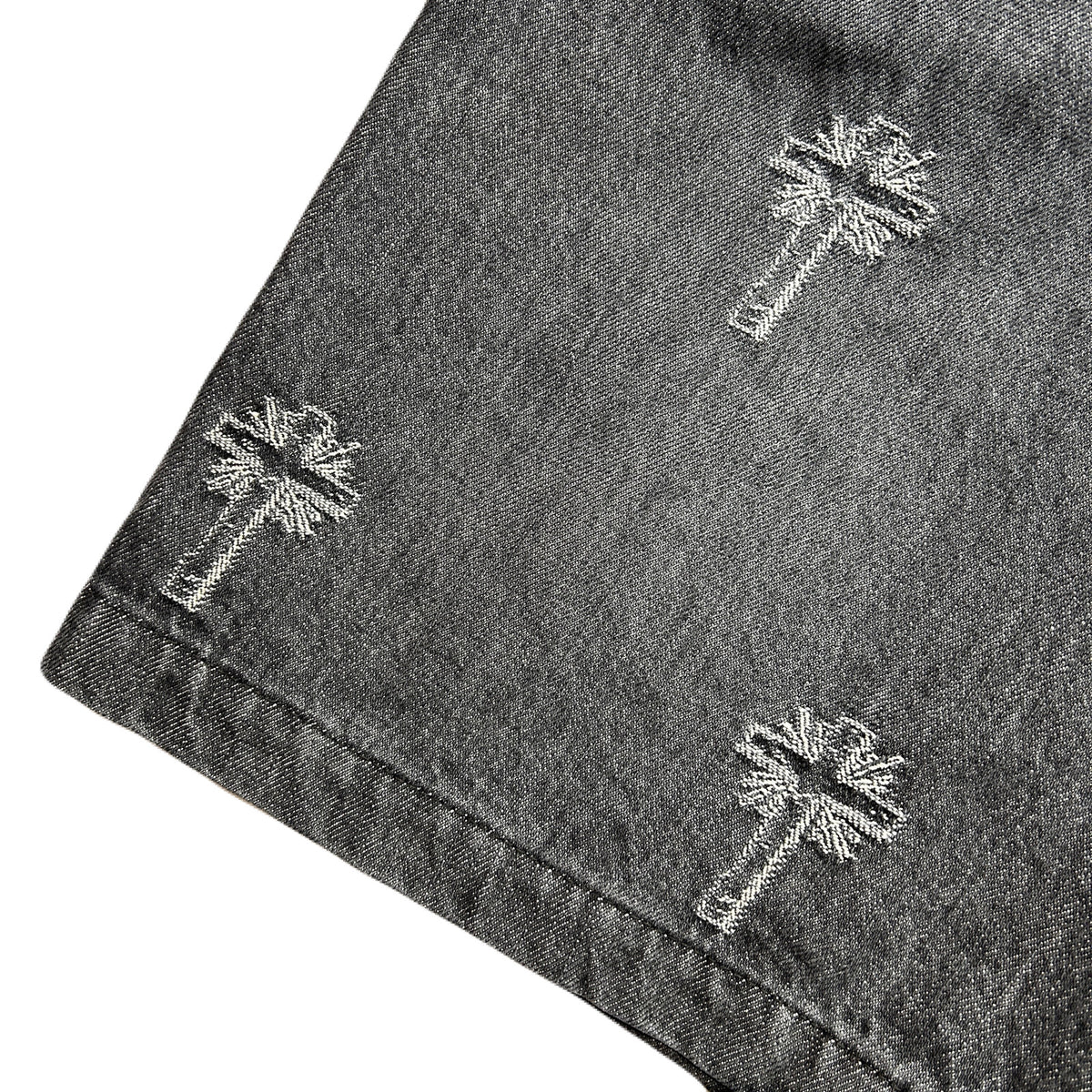 CROSS JACQUARD DENIM SHORTS / BLACK