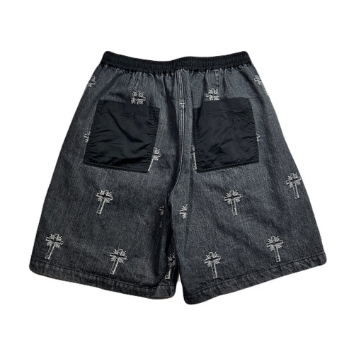 CROSS JACQUARD DENIM SHORTS / BLACK