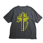 CROSS PRINT T-SHIRT / BLACK*YELLOW