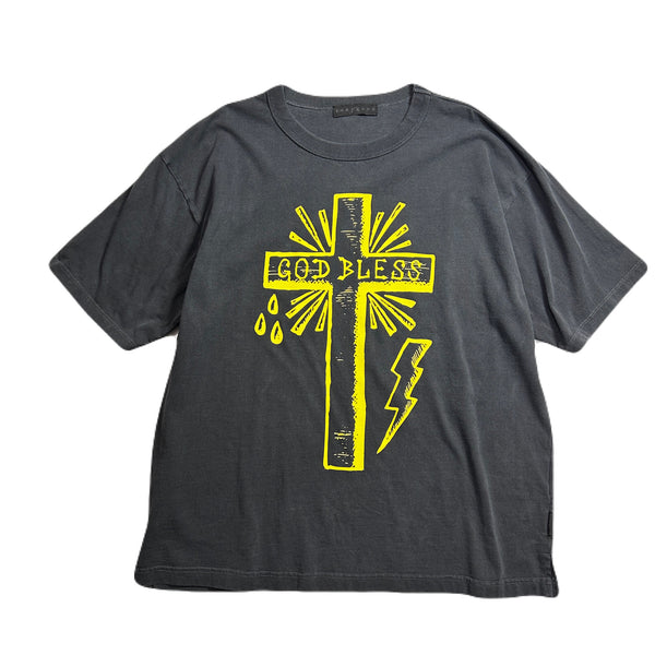 CROSS PRINT T-SHIRT / BLACK*YELLOW