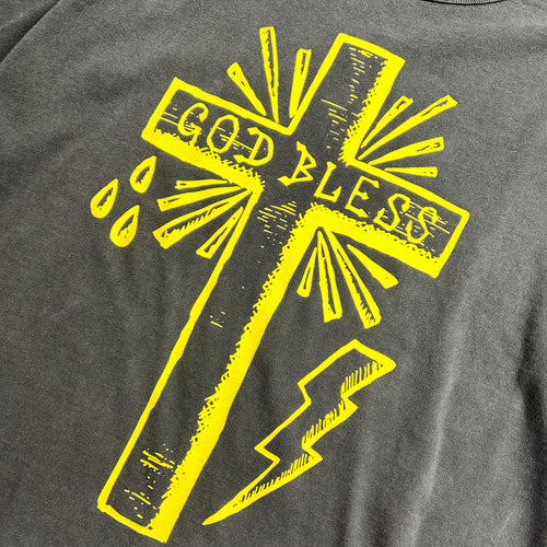 CROSS PRINT T-SHIRT / BLACK*YELLOW