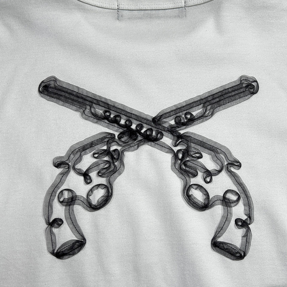 画像をギャラリービューアに読み込む, WOMENS ORGANDY CROSSGUN T-SHIRT / WHITE