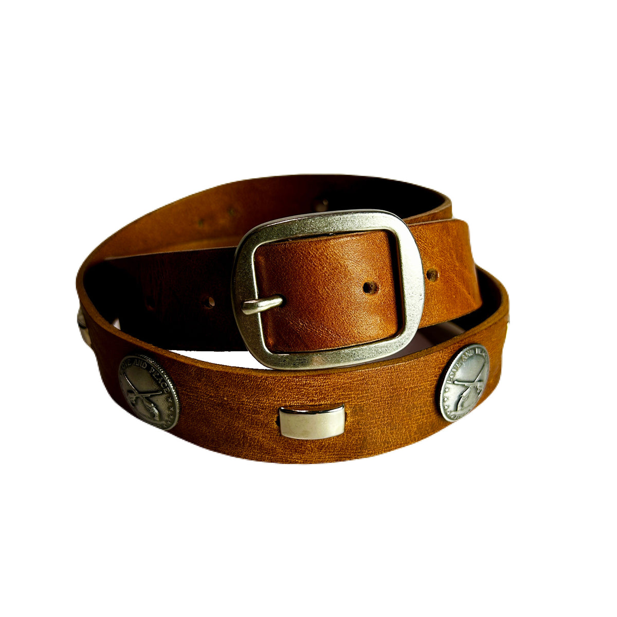 CONCHO LEATHER BELT / BROWN