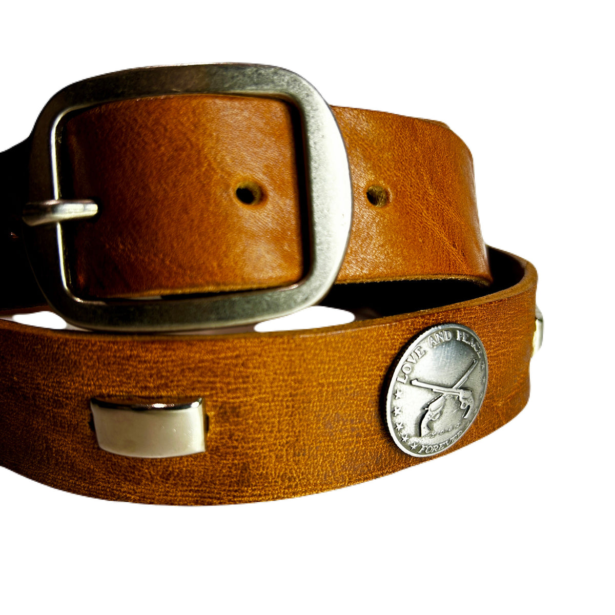 CONCHO LEATHER BELT / BROWN