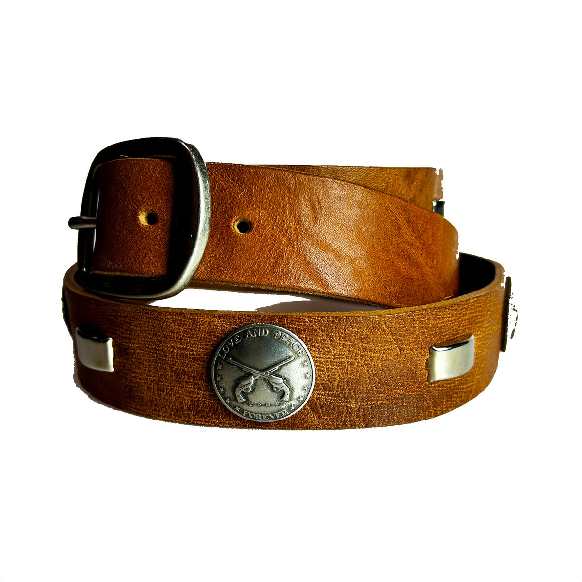 CONCHO LEATHER BELT / BROWN
