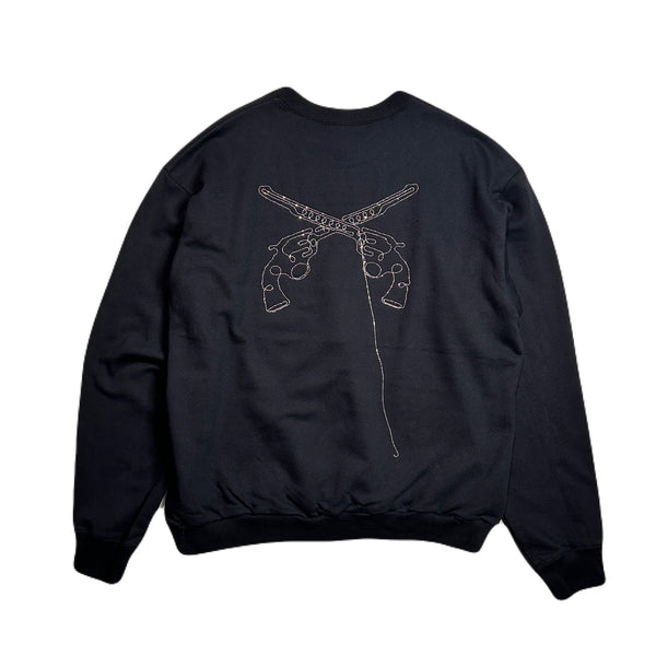 BALL CHAIN CROSSGUN EMBROIDERY SWEAT / BLACK