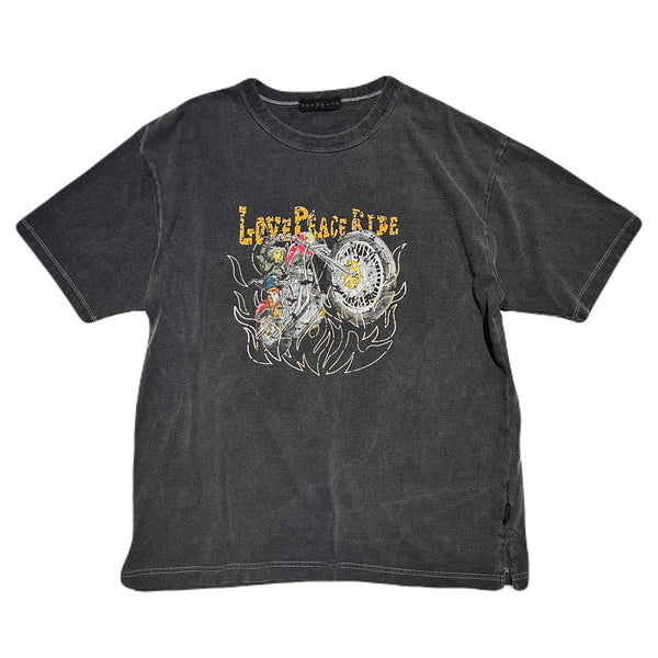 PIGMENT DYE BIKER T-SHIRT / BLACK (COLOR)