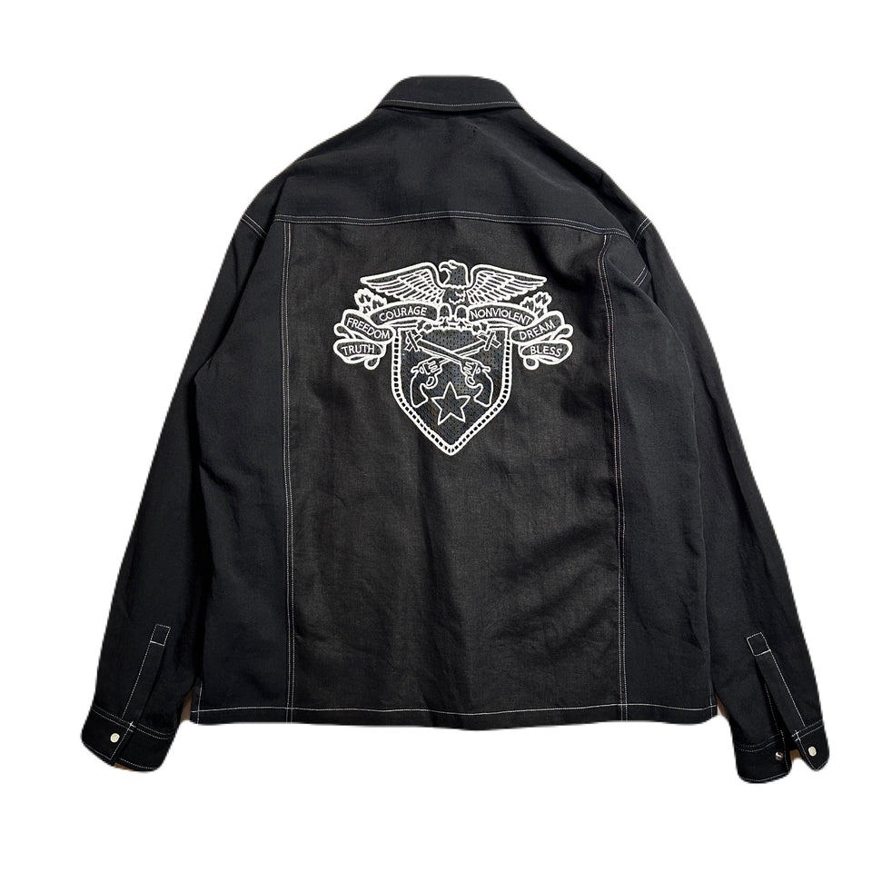 Load image into Gallery viewer, COTTON HEMP EAGLE EMBLEM SHIRT / BLACK*WHITE