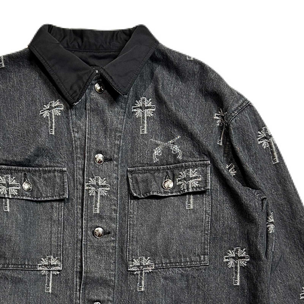 CROSS JACQUARD DENIM JACKET / BLACK