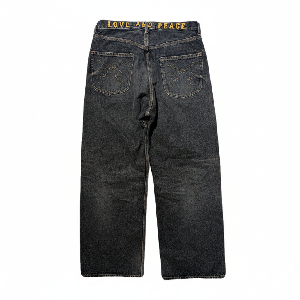 VINTAGE WASH DENIM WIDE PANTS / BLACK