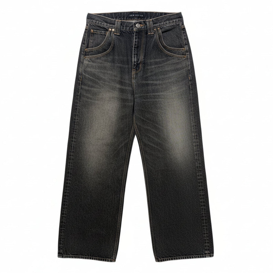 画像をギャラリービューアに読み込む, VINTAGE WASH DENIM WIDE PANTS / BLACK