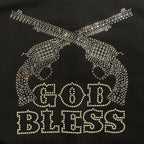 WOMEN GOD BLESS CRYSTAL CROSSGUN LONG SLEEVE T / BLACK