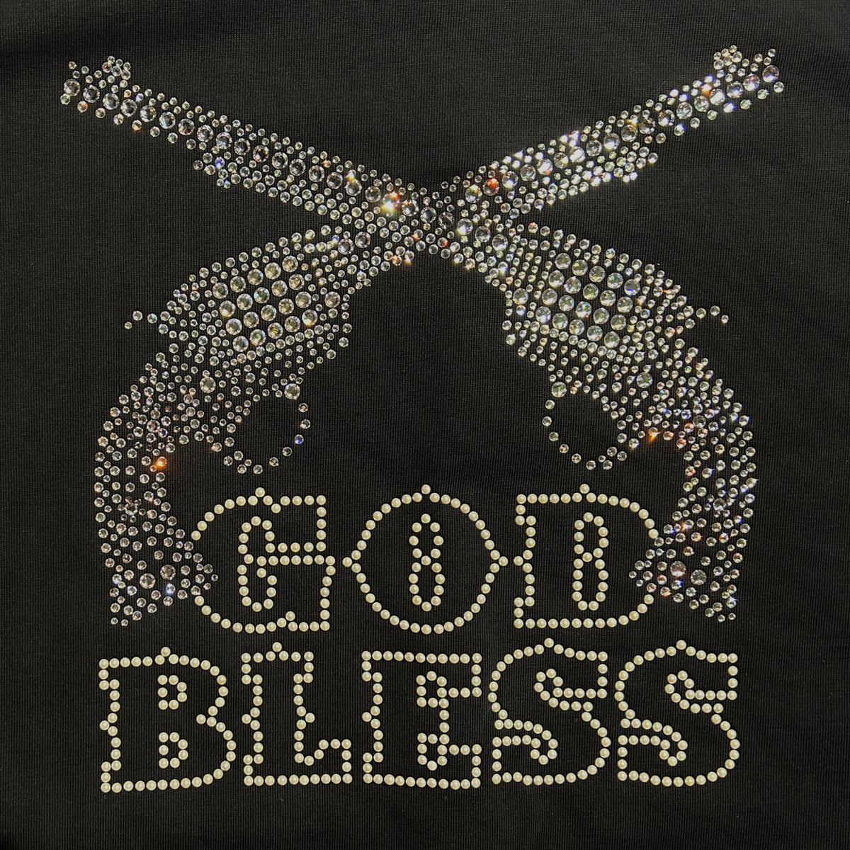 WOMEN GOD BLESS CRYSTAL CROSSGUN LONG SLEEVE T / BLACK