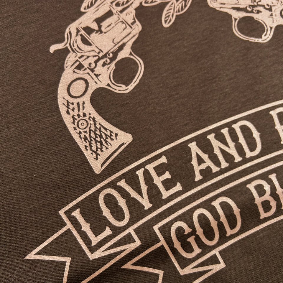 画像をギャラリービューアに読み込む, OLIVE TREE CROSSGUN T-SHIRT / BROWN