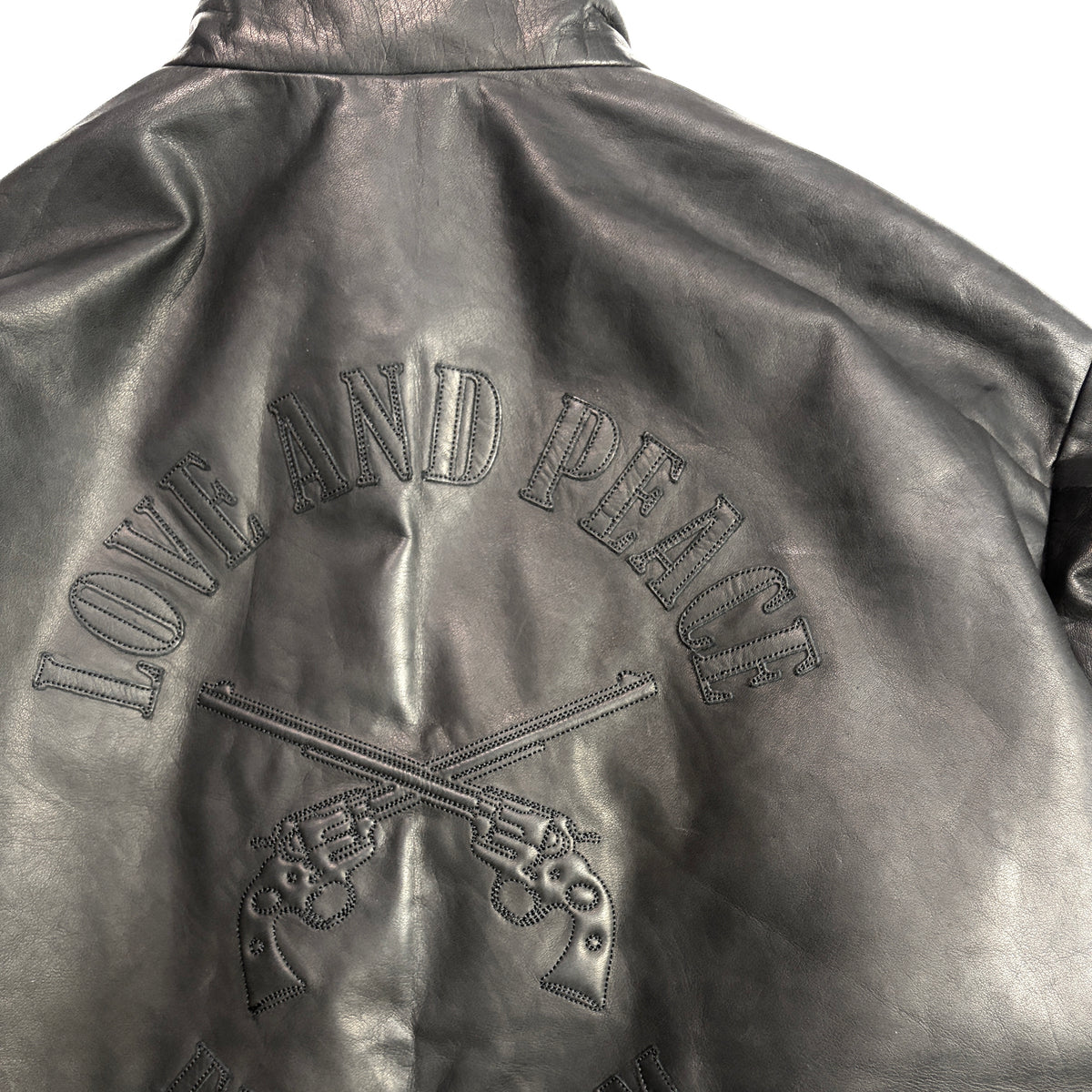 COW LEATHER ZIP PUFFER JACKET / BLACK
