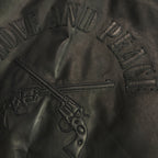 COW LEATHER ZIP PUFFER JACKET / BLACK