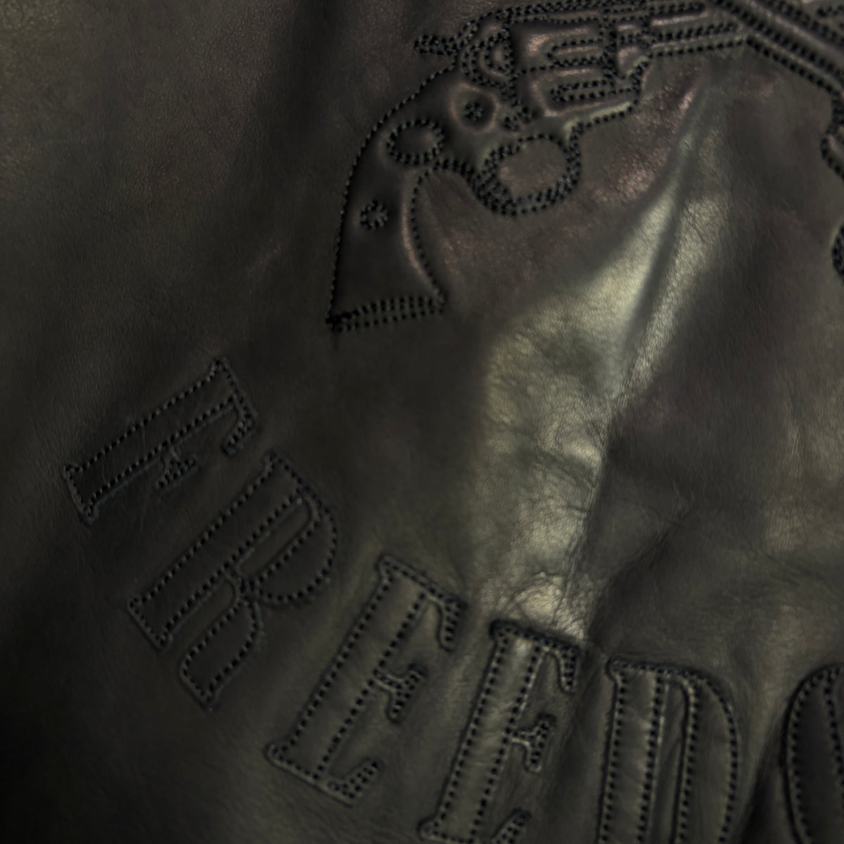 COW LEATHER ZIP PUFFER JACKET / BLACK