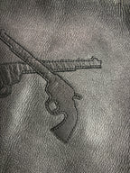 COW LEATHER CROSSGUN PATCH RIB JACKET / BLACK